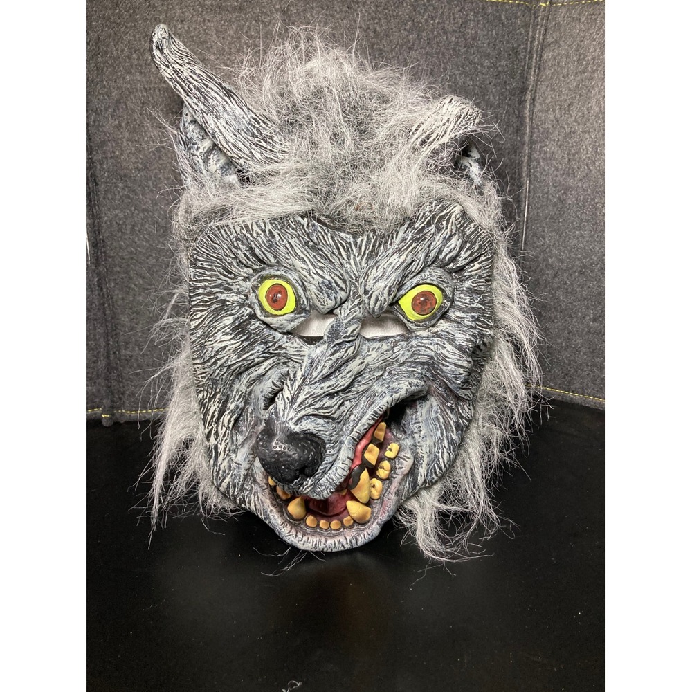 Gray Werewolf Halloween Mask Horror Monster Costume Faux Fur Yellow Eyes Scary